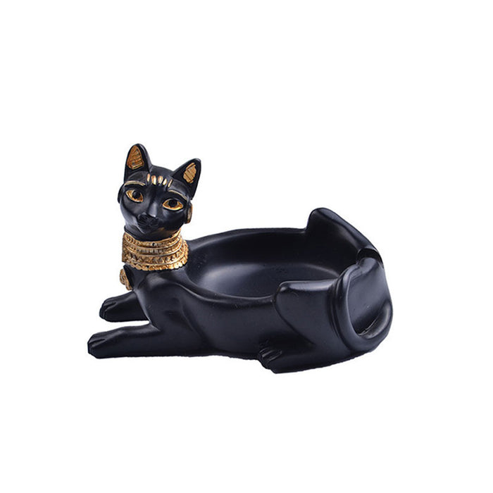 Elegant Hand-Crafted Egyptian Ashtray with Anubis, Cat, and Pharaoh Design
