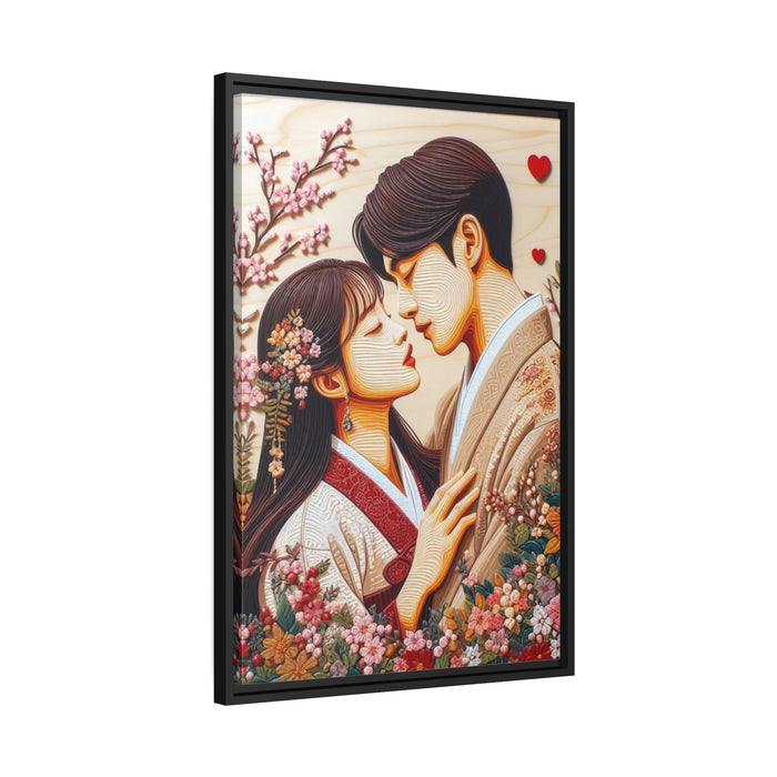 Elegant Valentine Couple Canvas Print with Pinewood Frame