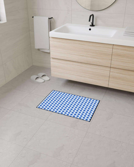 Chic Blue Daisy Deluxe Area Rug with Elegant Black Accents and Anti-Slip Base