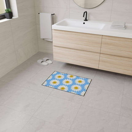 Chic Blue Daisy Area Rug with Elegant Black Border - Luxury Floor Mat by Maison d'Elite