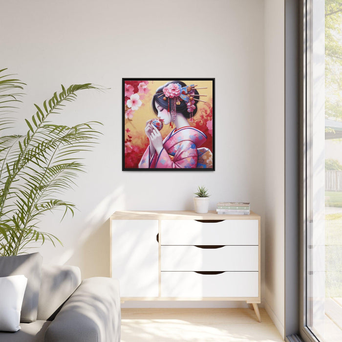 Sustainable Japanese Beauty: Vibrant Canvas Art in Black Pinewood Frame