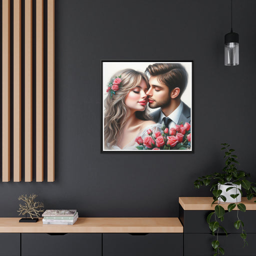 Elegant Valentine Date Matte Canvas Print with Pinewood Frame