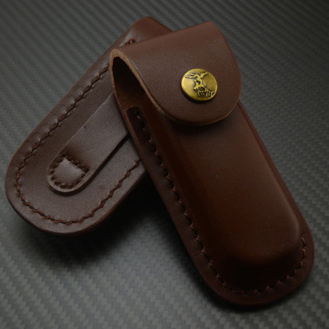 Cowhide Folding Knife Sleeve With Back Leg Straps For Belt Or Leg Carry