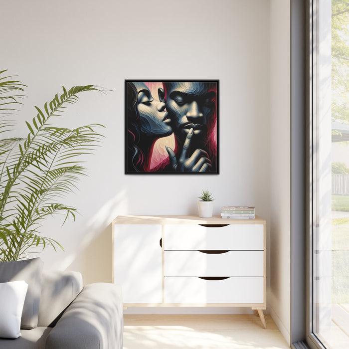 Elegant Love Duo - Matte Canvas Art in Black Pinewood Frame
