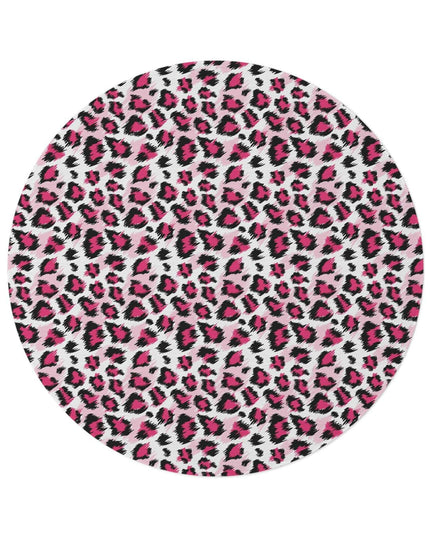 Chic Pink Leopard Chenille Round Rug - 60x60 Inch by Maison d'Elite