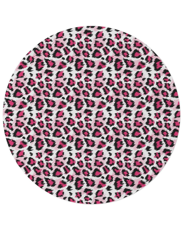 Chic Pink Leopard Chenille Round Rug - 60x60 Inch by Maison d'Elite
