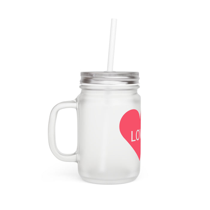 Personalized Frosted Glass Mason Jar Mug - 16oz with Lid and Straw