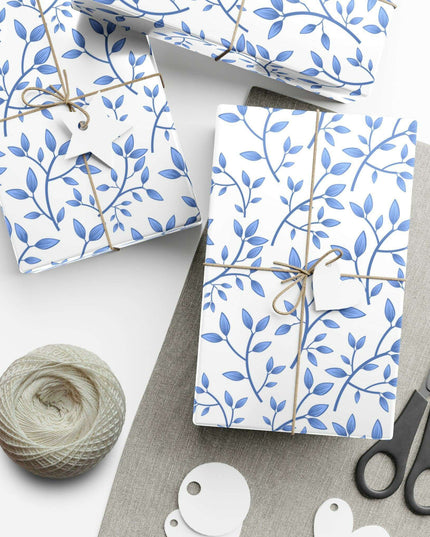 Chic Customizable Blue Floral Gift Wrap Paper Set: Premium Eco-Friendly Matte and Satin Finishes with Multiple Size Choices