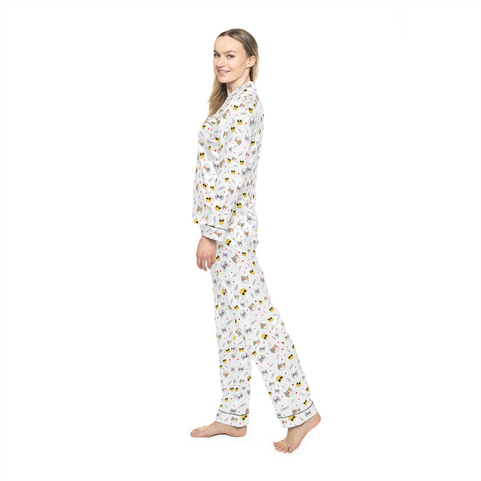 Luxurious Customizable Cute Cat Satin Pajamas for Women by Véronique Roy