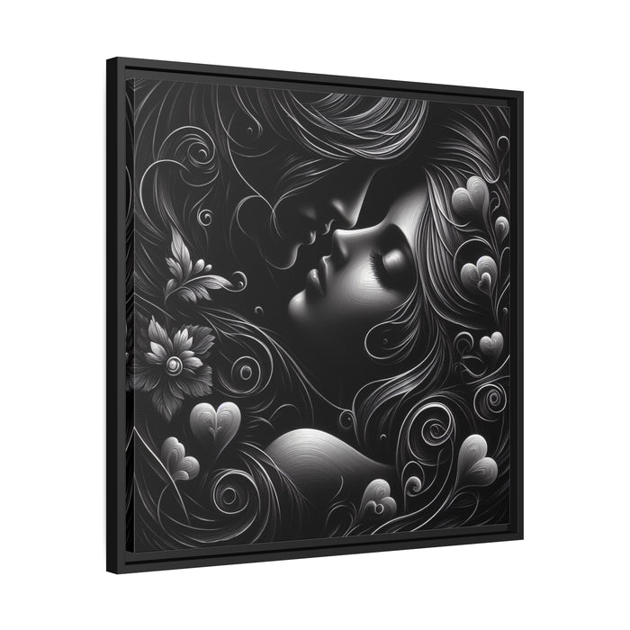 Luxe Black Pinewood Framed Canvas Print - Elegant Embrace Premium Matte Canvas