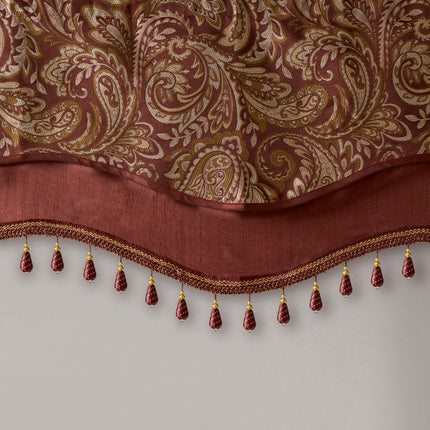 Room & Decor Jacquard Rod Pocket Valance, Beaded, Burgundy 50x18
