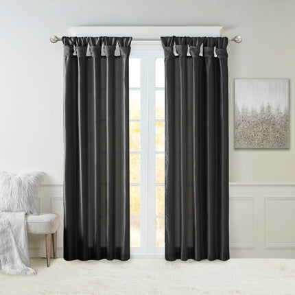 Room & Decor Twist Tab Lined Window Curtain Panel, Black, 50x108