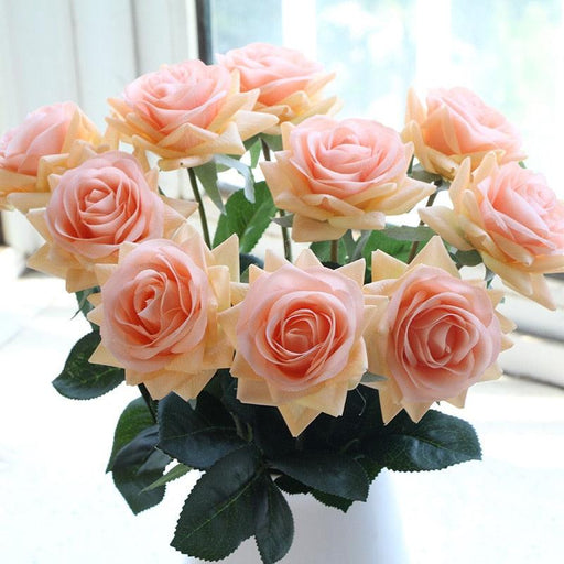 Rose Bouquet Set of 15 - Real Touch Flowers for Home Decor and Weddings