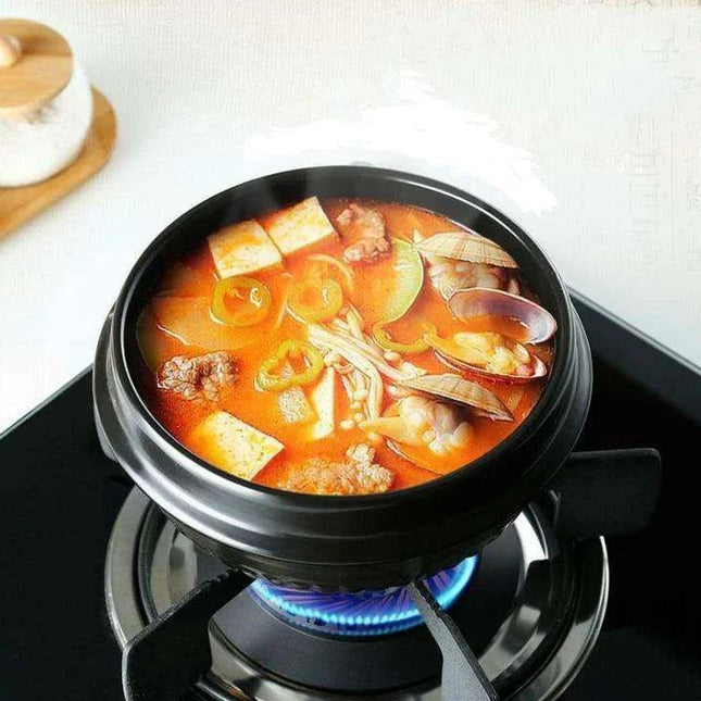 16-Piece Korean Dolsot Stone Bowl and Ceramic Ramen Set with Serving Trays - Assorted Sizes