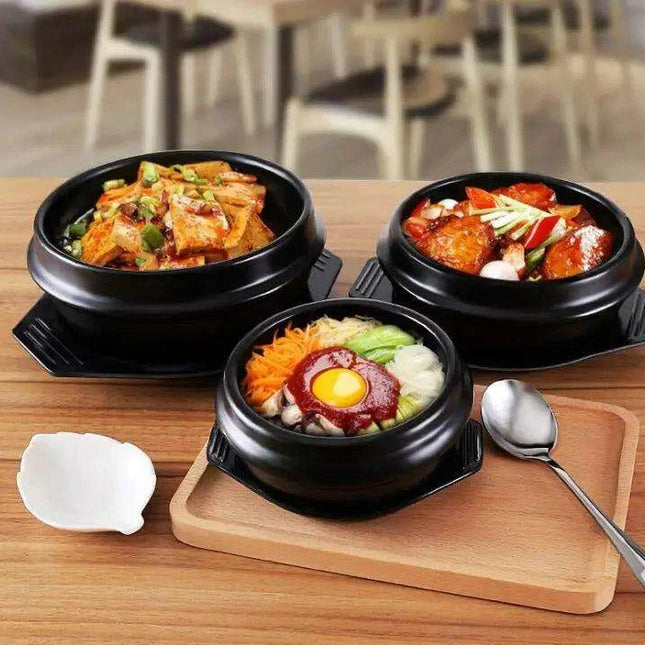 16-Piece Korean Dolsot Stone Bowl and Ceramic Ramen Set with Serving Trays - Assorted Sizes