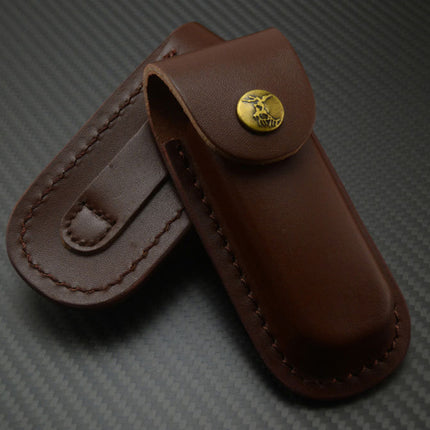 Cowhide Folding Knife Sleeve With Back Leg Straps For Belt Or Leg Carry