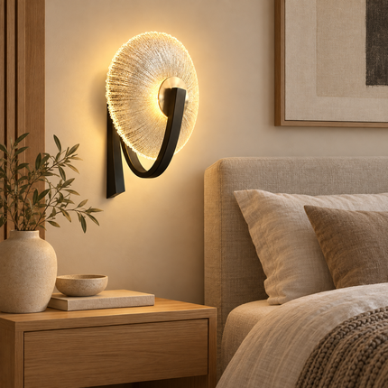 Gold & Black LED Wall Sconce with Clear Glass Shade - 3000K Warm Light