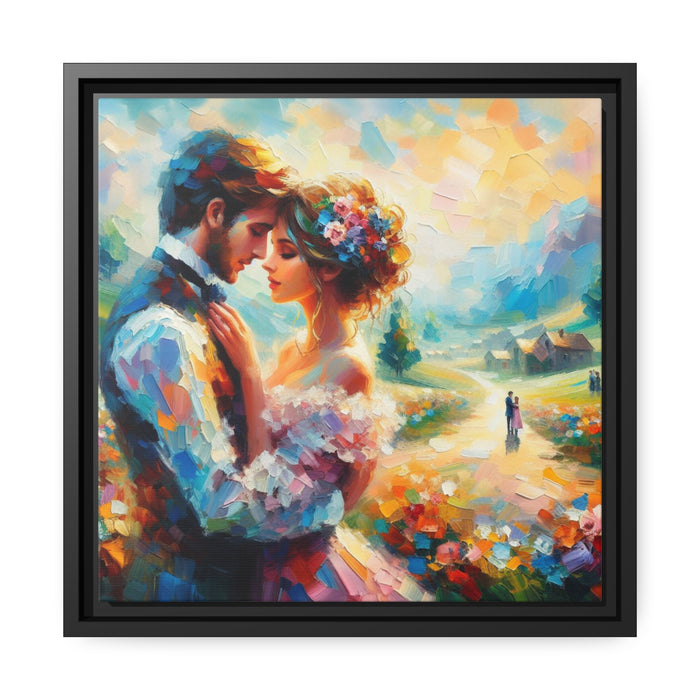 Elegant Valentine Couple Matte Canvas Print with Black Pinewood Frame