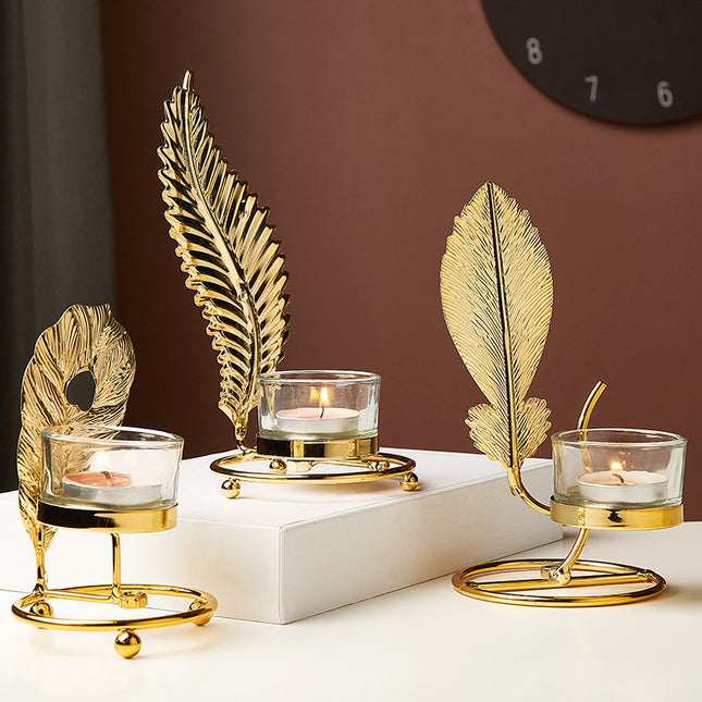Golden Wrought Iron Candle Holder Ornaments — Modern Luxury Home Decor