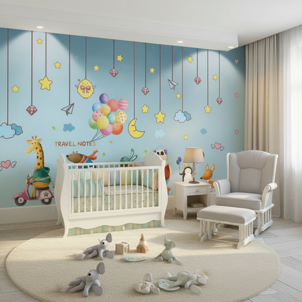 Peekaboo Studio Cartoon Kids Room Wallpaper - Self-Adhesive, Easy Appl