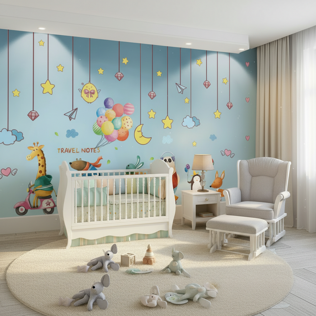 Peekaboo Studio Cartoon Kids Room Wallpaper - Self-Adhesive, Easy Appl