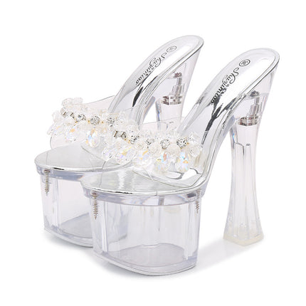 Platform High Heel Sandals with Rhinestone Detail