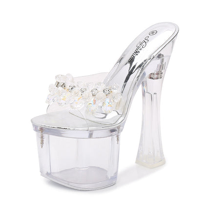 Platform High Heel Sandals with Rhinestone Detail