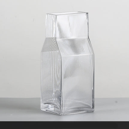 Vertical Fluted Square Glass Vase For Dried Flowers Handmade Modern Decor