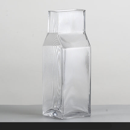 Vertical Fluted Square Glass Vase For Dried Flowers Handmade Modern Decor