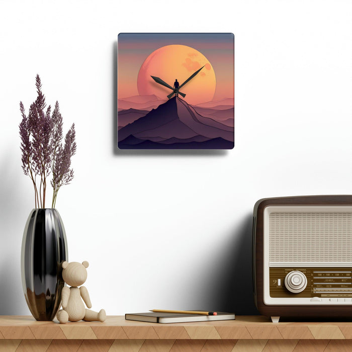 Vibrant Mountain Landscape Acrylic Wall Clocks - Minimalist Designs, Easy Hanging | Assorted Sizes, Round & Square Options