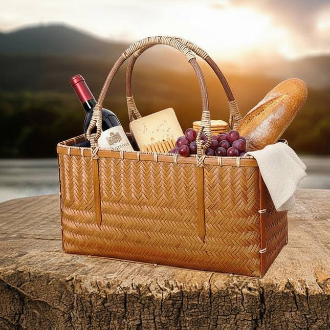 Shopping Portable Bamboo Basket And Bamboo Bag