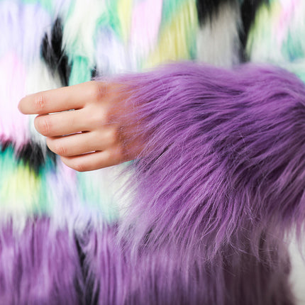 Peekaboo Studio Two-Tone Faux Fur Plush Coat with Stitching Detail