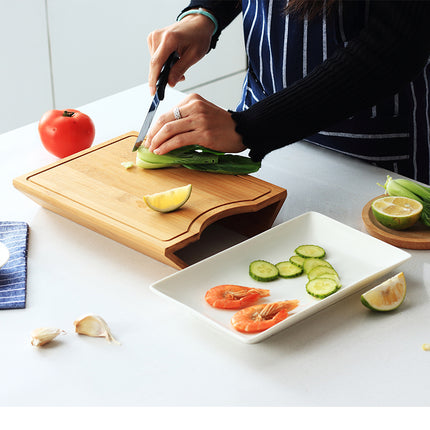 Bamboo Chopping Board With Dish, Nordic Style, 27x20 Cm