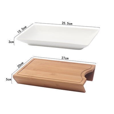 Bamboo Chopping Board With Dish, Nordic Style, 27x20 Cm