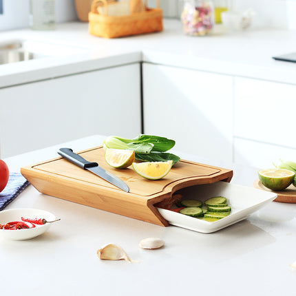 Bamboo Chopping Board With Dish, Nordic Style, 27x20 Cm