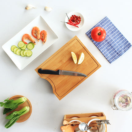 Bamboo Chopping Board With Dish, Nordic Style, 27x20 Cm