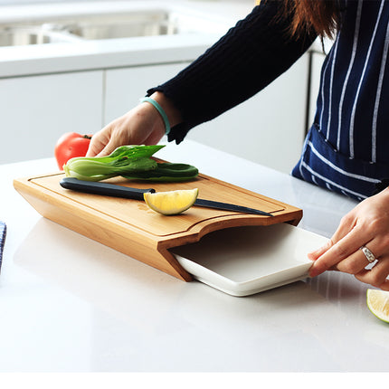 Bamboo Chopping Board With Dish, Nordic Style, 27x20 Cm