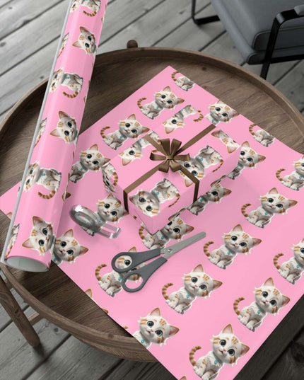 Sustainable Chic Cat-Themed Holiday Gift Wrap Set - Elegant Matte & Satin Choices