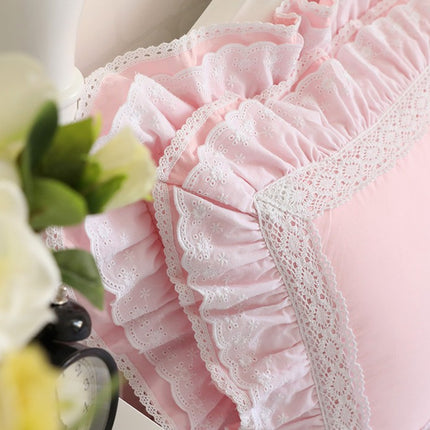 Pink Princess Cotton Lace Ruffle Cushion Cover