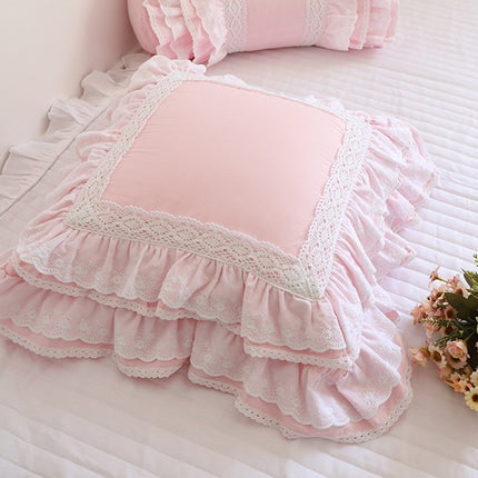 Pink Princess Cotton Lace Ruffle Cushion Cover