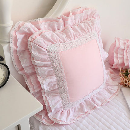 Pink Princess Cotton Lace Ruffle Cushion Cover
