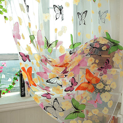 Butterfly Offset Printing Polyester Curtain — Burnt-Out Sheer, Light-Transmitting Panel