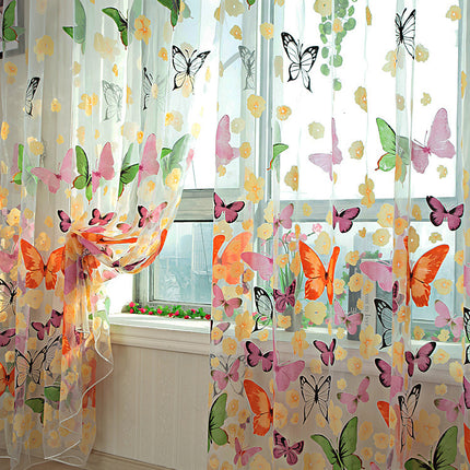 Butterfly Offset Printing Polyester Curtain — Burnt-Out Sheer, Light-Transmitting Panel