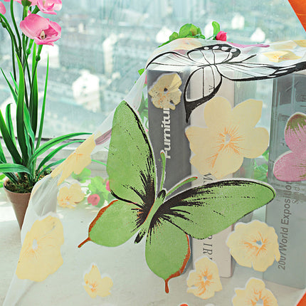 Butterfly Offset Printing Polyester Curtain — Burnt-Out Sheer, Light-Transmitting Panel