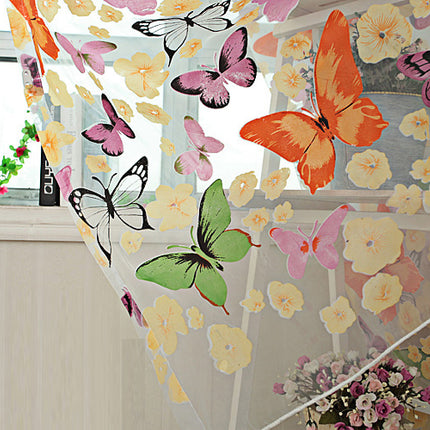 Butterfly Offset Printing Polyester Curtain — Burnt-Out Sheer, Light-Transmitting Panel