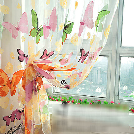 Butterfly Offset Printing Polyester Curtain — Burnt-Out Sheer, Light-Transmitting Panel