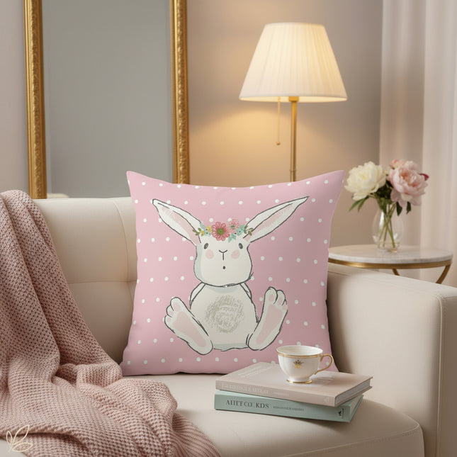 Bunny Cartoon Cushion Cover — Linen, 45×45cm