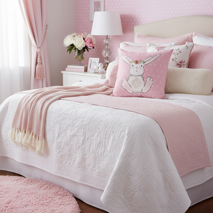 Bunny Cartoon Cushion Cover — Linen, 45×45cm