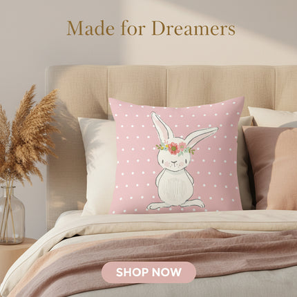 Bunny Cartoon Cushion Cover — Linen, 45×45cm