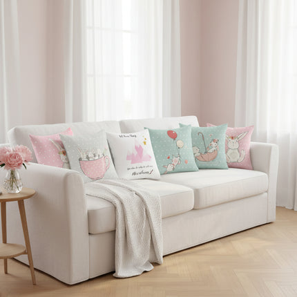Bunny Cartoon Cushion Cover — Linen, 45×45cm